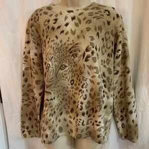 Alfred Dunner Vintage Leopard Print Sweater Wool Blend Y2K Size M